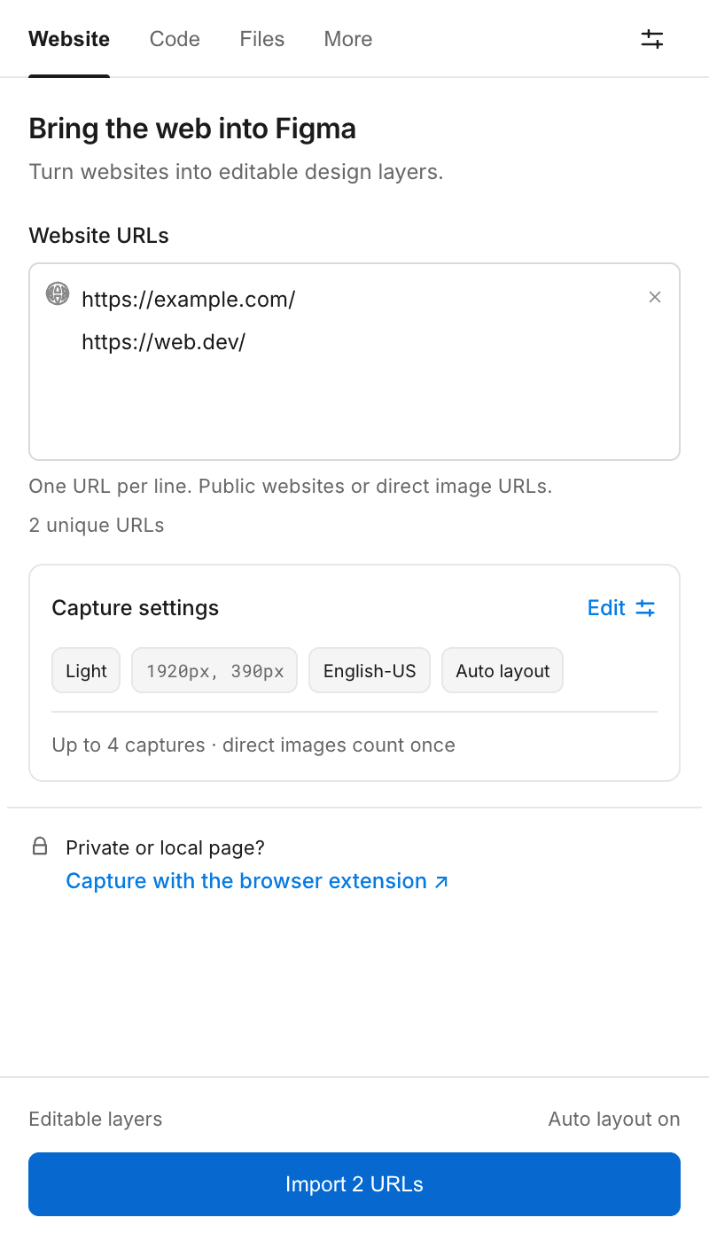 HTML to Figma Website workspace